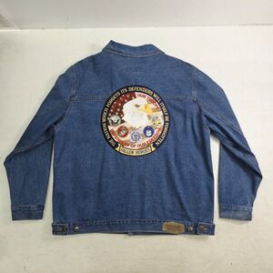 Eddie Domani Gold Label Marines Vtg Denim Jacket XL Fallen Heroes Patch USA EUC